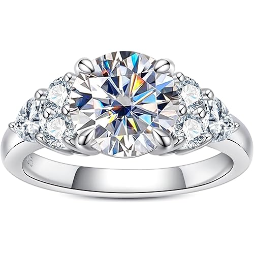 Moissanite Engagement Rings for Women, 3 ct (4 ctw) D Color VVS1 Lab Created Diamond 18K White Gold Plated Silver Moissanite Diamond Anniversary Wedding Ring