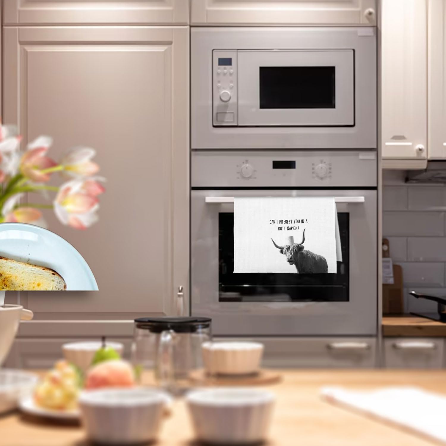 Highland Cow Bathroom Towels - Funny Farmhouse Cow Decorative Waffle Weave Hand Towels, Western Bathroom Towel, 16×24 Inches - Image 3