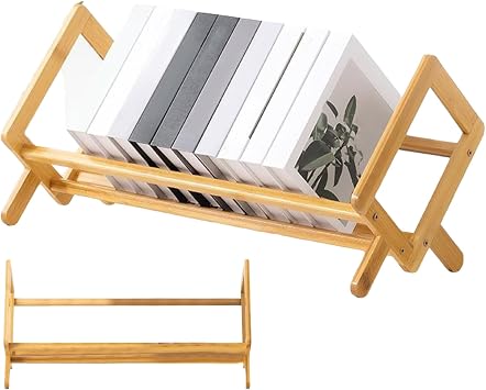 Desktop Bookshelf Organizer - 40x25x26cm Tilting Tabletop Bookshelf, Small Wooden Tabletop Bookcase Storage, Compact Shelf Unit | Desktop Book Organizer for Books, Journals, Magazines, Documen