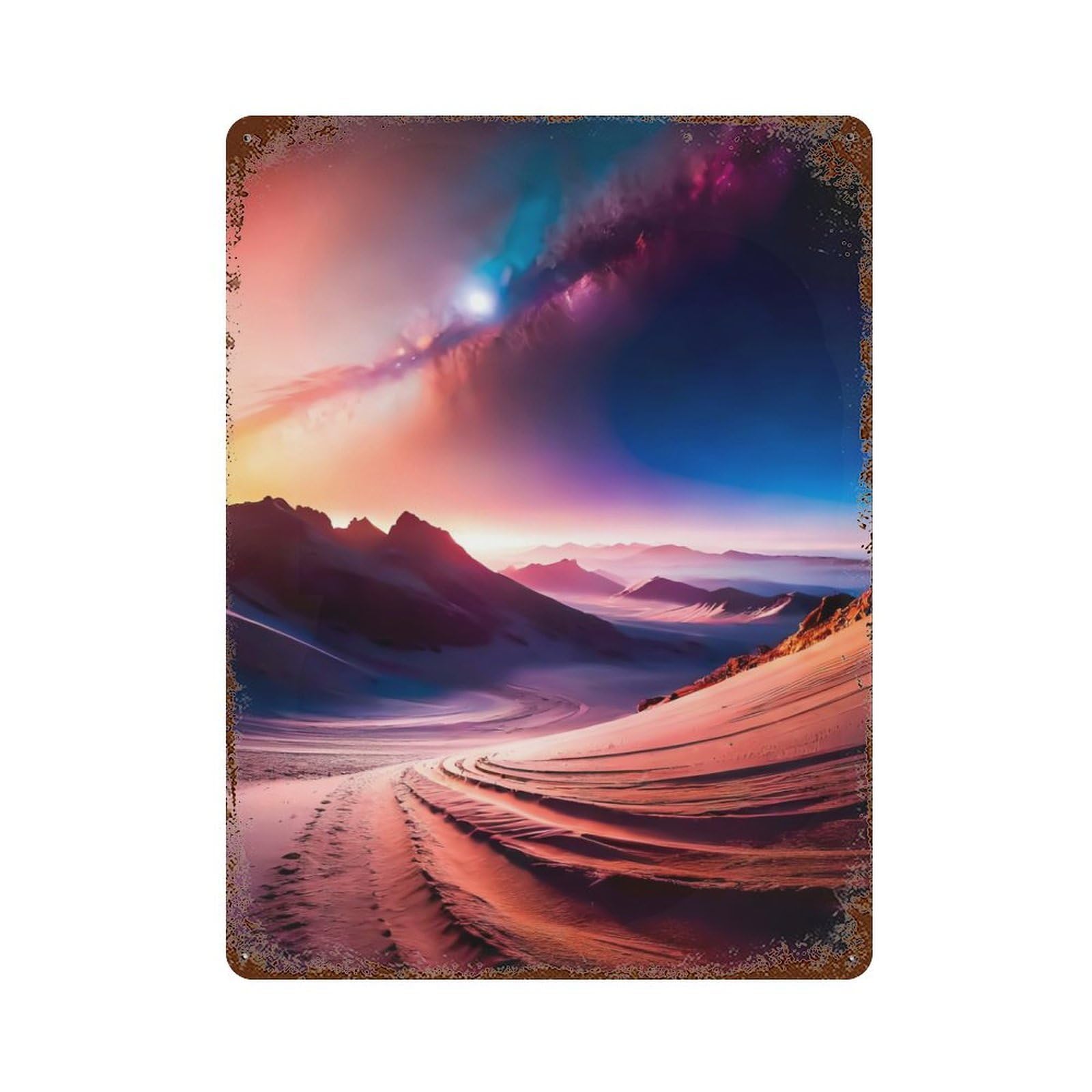 Starry Mountain Serenade Rust Effect Tin Sign 15.7"x11.8", Ideal for Garage, Bar And Workshop Decor