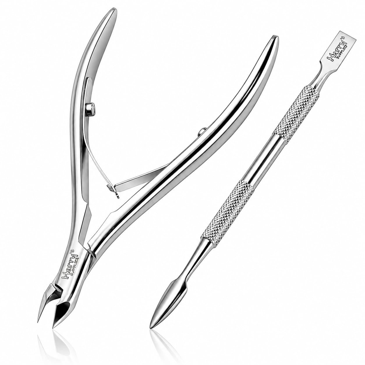 Cuticle Trimmer 3/4 Jaw Extremely Sharp with Cuticle Pusher Harry's Supplies Cuticle Nippers Scissors Stainless Steel Clippers Cutter Remover Pedicure Manicure Nail Tool