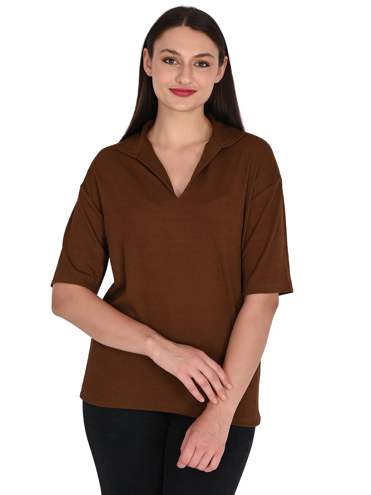 traquila Women's Polo Collar & V-Neck Top T-Shirt | Soft, Streachable Fabric with Short Sleeves | Casually wear-picture-55