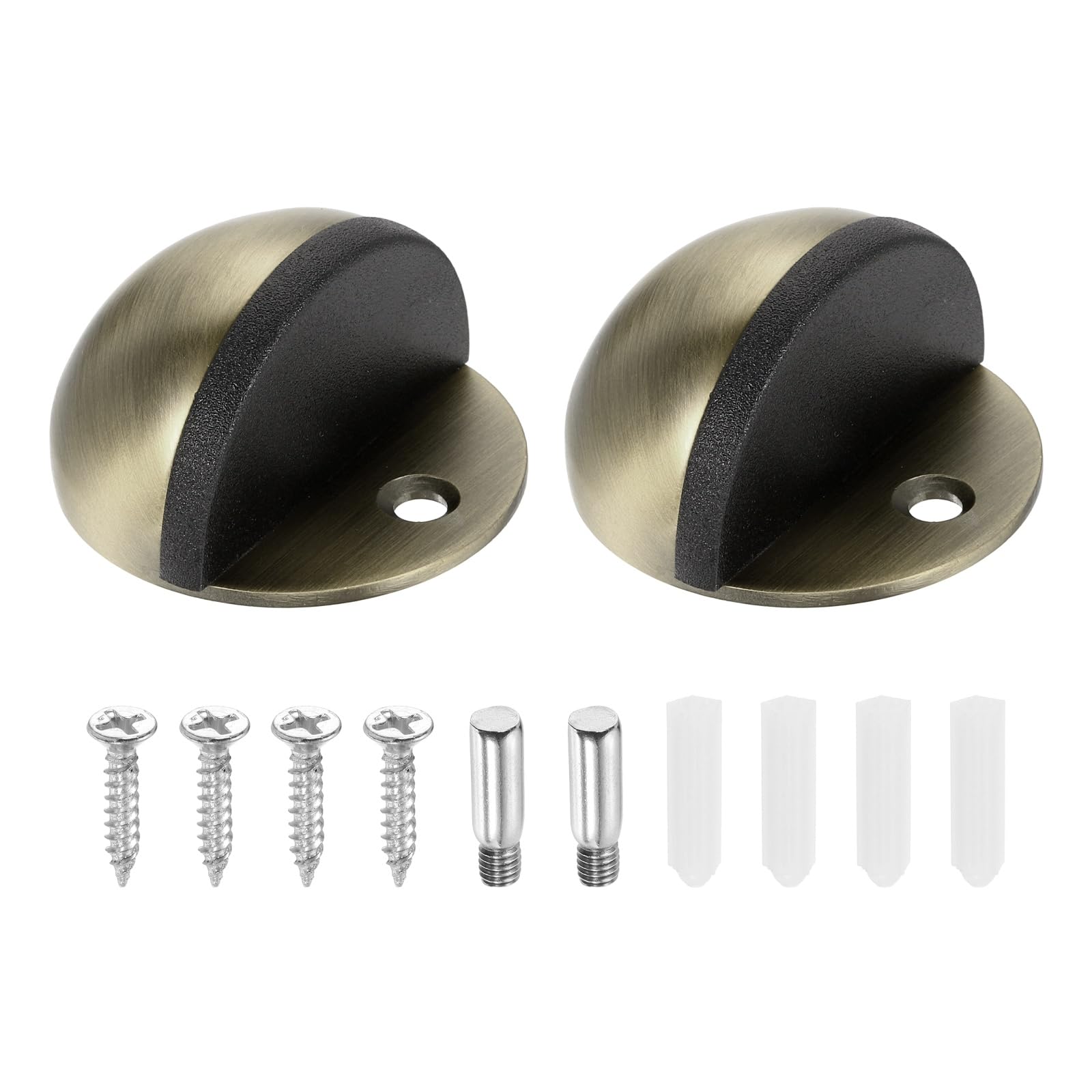 sourcing map 2 Pack Low Dome Floor Door Stop, 45mm Dia. Stainless Steel Door Stopper, Half Dome Rubber Bumper Wall Protector with Screws for Bedroom Bathroom Office, Bronze
