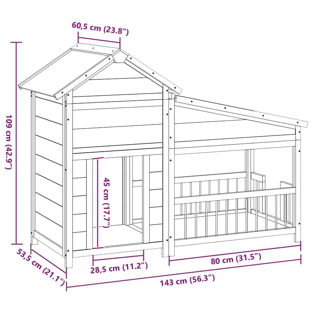 Caseta para perros de madera de pino maciza, 143 x 60,5 x 109 cm, con techo impermeable, gran entrada para jardín, protección y seguridad para perros cachorros