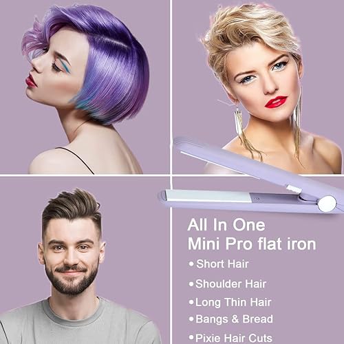 Miniatura 7 de Jonlaki Mini alisador y rizador de pelo 2 en 1, rizador de calor con placa de turmalina de cerámica, rizador de calor con placa de turmalina de