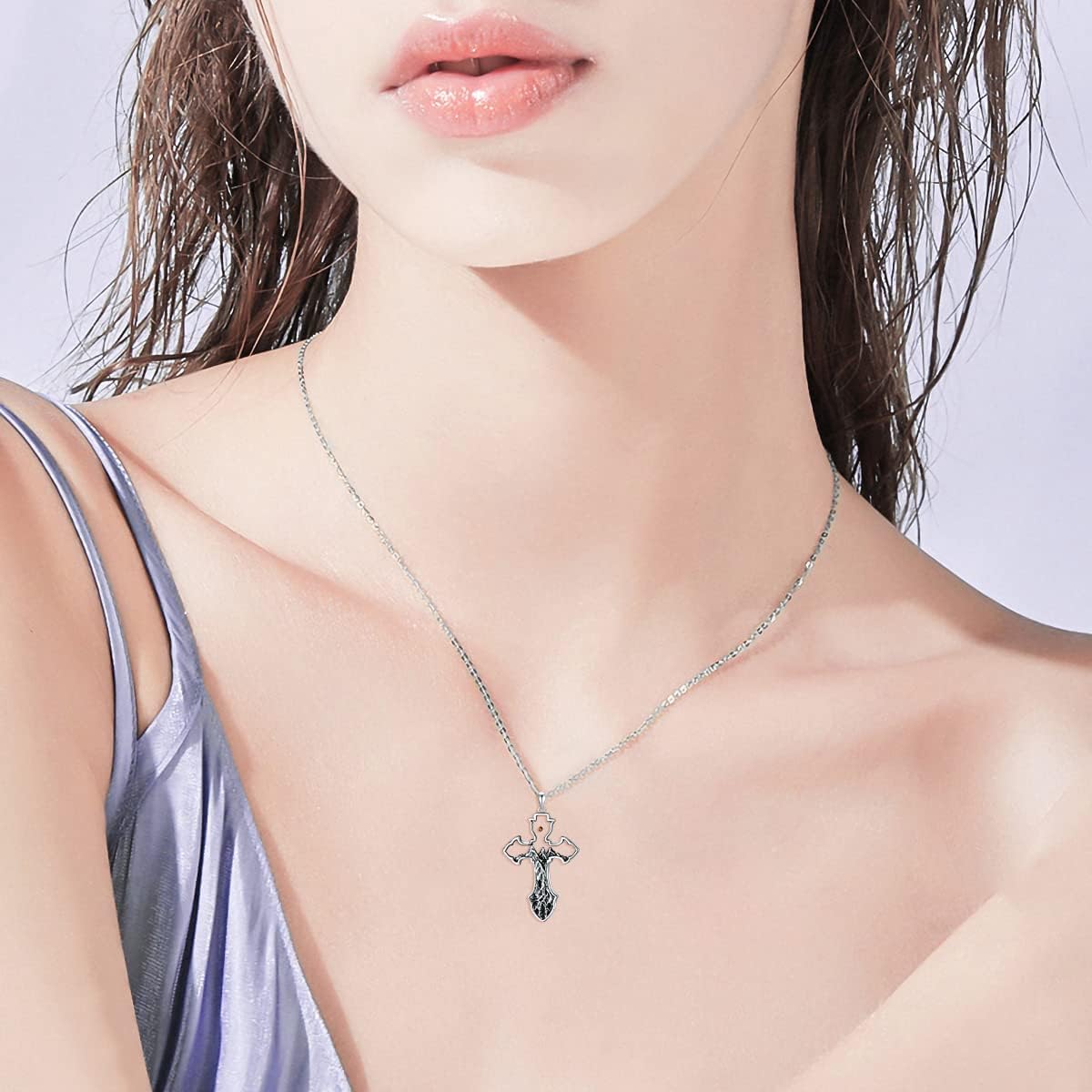 ROMANTICWORK Mustard Seed Cross/Teardrop Necklace for Women Men 925 Sterling Silver Mountain Pendant Jewelry Gifts for Boyfriend Husband Father - Image 5