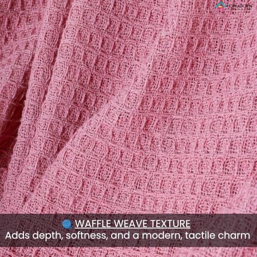 Image of HOMADORN Waffle Weave Cotton Throw Blanket - Lightweight, Breathable & Cozy for Sofa or Bed (100% Cotton)(50X60 Inches) Pink