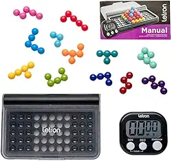 Quebra Cabeça 3D Desafios de Lógica Letron, 120 Desafios, 2D e 3D, Caixa com 1 Estojo + 12 Peças + 1 Cronômetro Digital, Jogo de Raciocínio Peças Coloridas