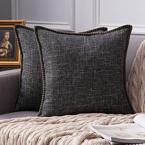 MIULEE 2 Piezas Funda de Cojín Moderna de Lino Cruzado de Estilo de Casa Rural Funda de Almohada Decorativa Cremallera Oculta para Sofá Cama Hogar Decoración de Cojín 60 x 60 cm Gris Oscuro