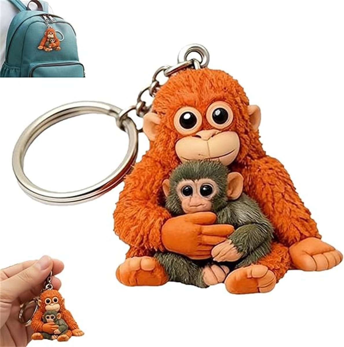 – Protect Punch The Monkey Keychain – Cute Monkey Holding Plush Toy Keychain, 3D Punch Keychain Decoration, Soft Stuffed Animal Keyring for Bags, Backpacks, Car Keys
