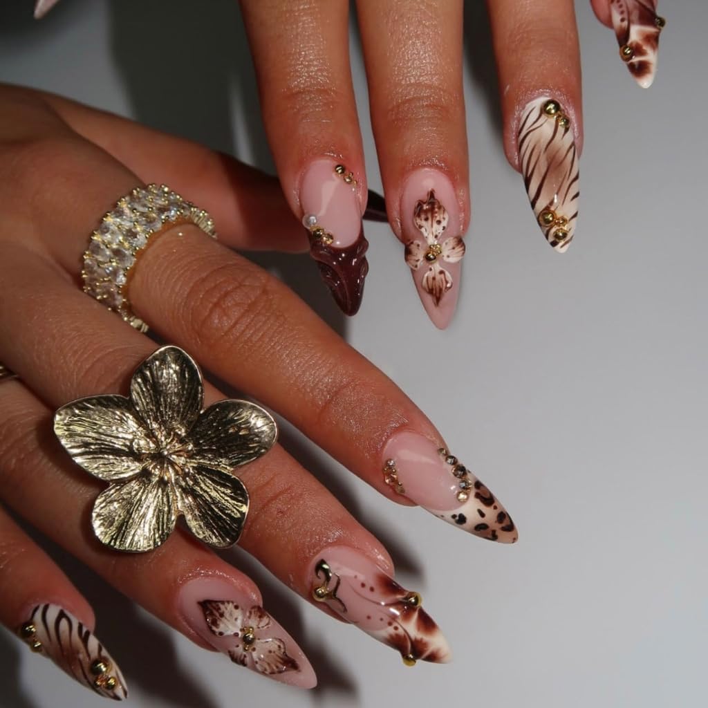 Flower Pattern French False Nails Floral Embossed Design Quick Application For Teachers Formal Attire