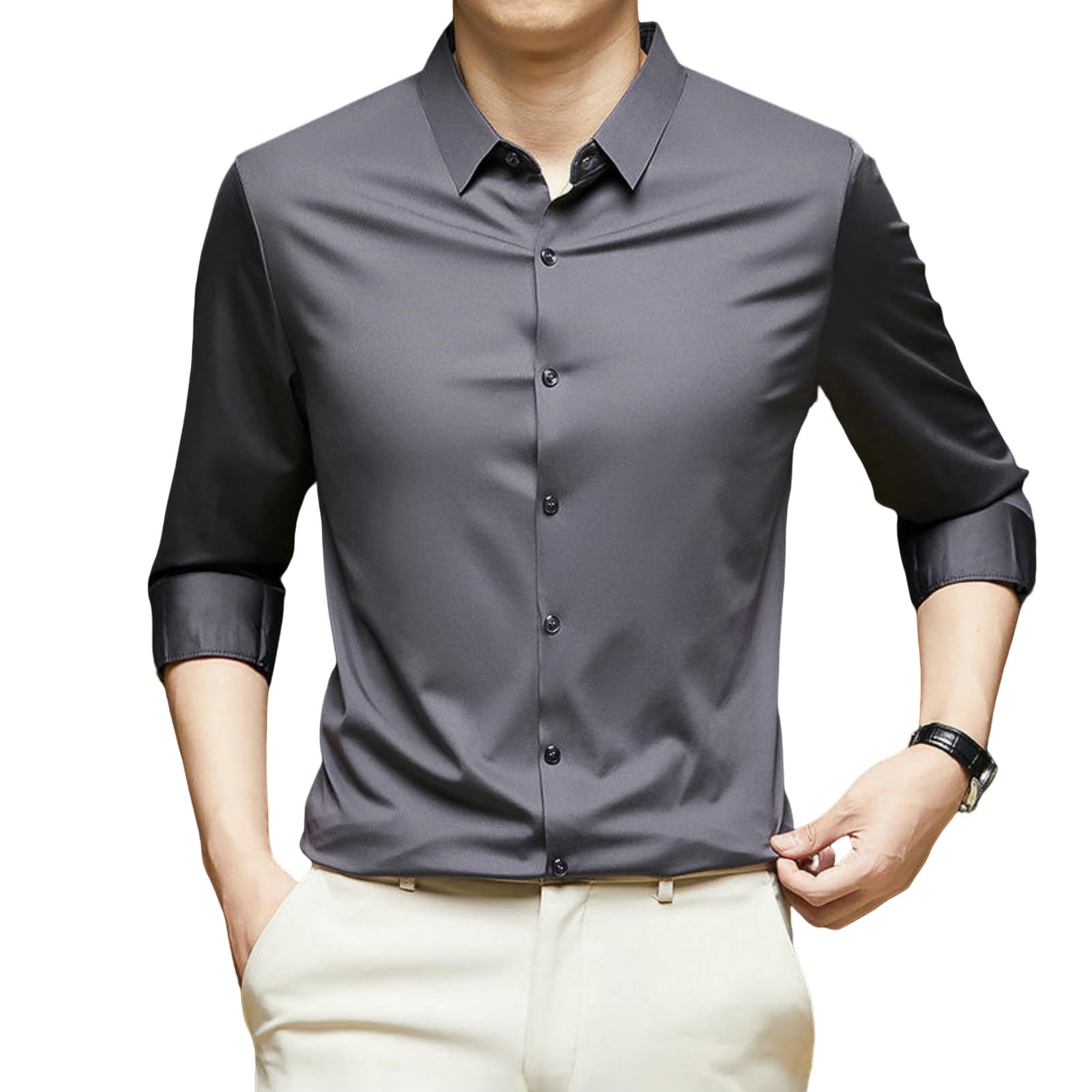 Camisa de manga larga de seda de hielo con caída premium casual 8