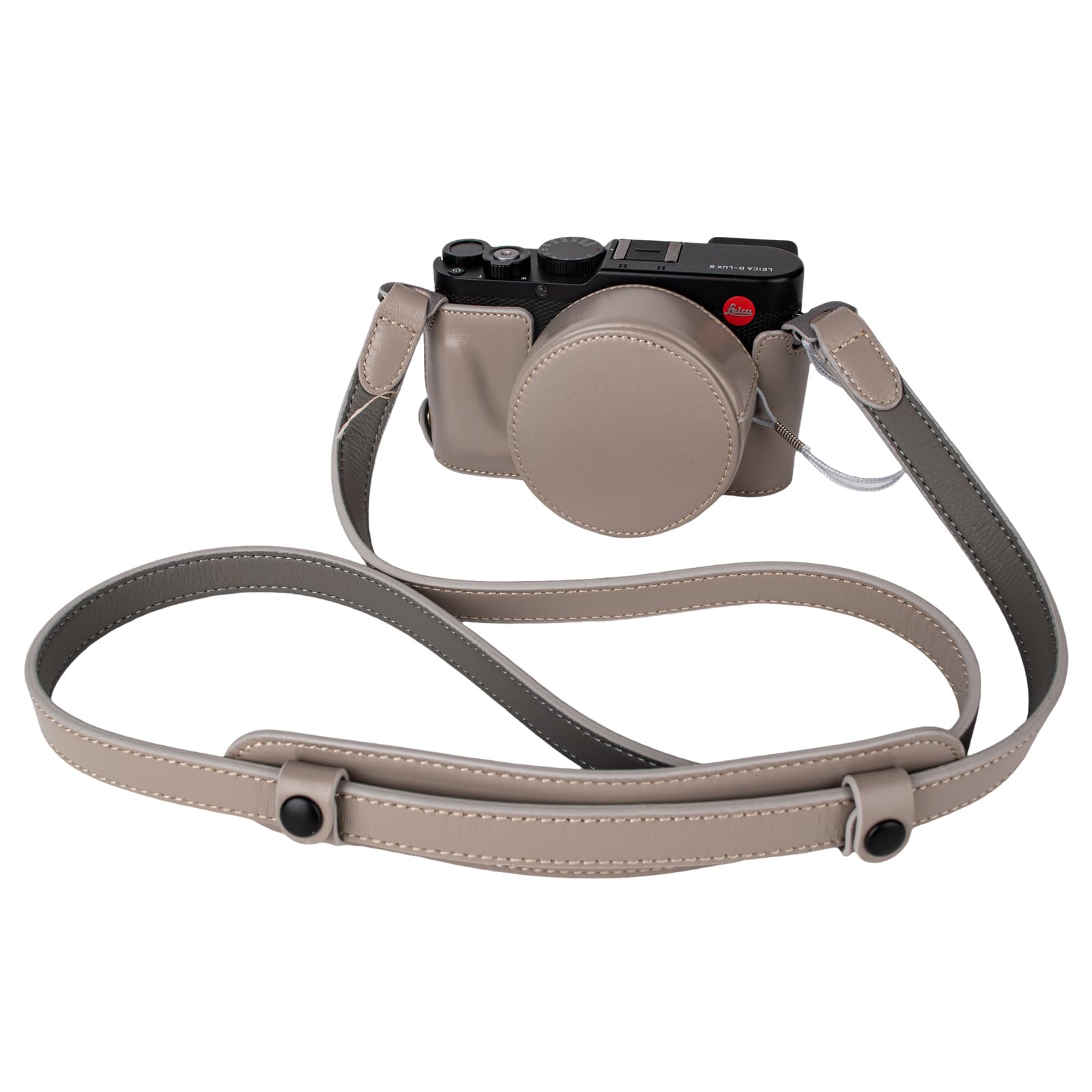 Rieibi Custodia per fotocamera in vera pelle fatta a mano per Leica D-LUX8, mezza custodia per Leica DLUX8 custodia con copriobiettivo anteriore e tracolla