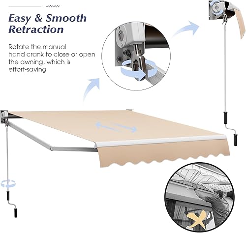 Miniatura 4 de Giantex Toldo retráctil para patio  Refugio solar de 10 x 8.2 pies con manivela manual fácil, estructura de metal resistente, toldo exterior de