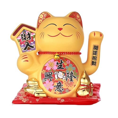 Maneki Neko de Cerámico, Porcelana Gato de la Suerte Afortunado Gato Agitando el Brazo Waving Arm Lucky bendición, Estatuilla para la Decoración de la Oficina Hogar y la Tienda, Oro,1,L Cover