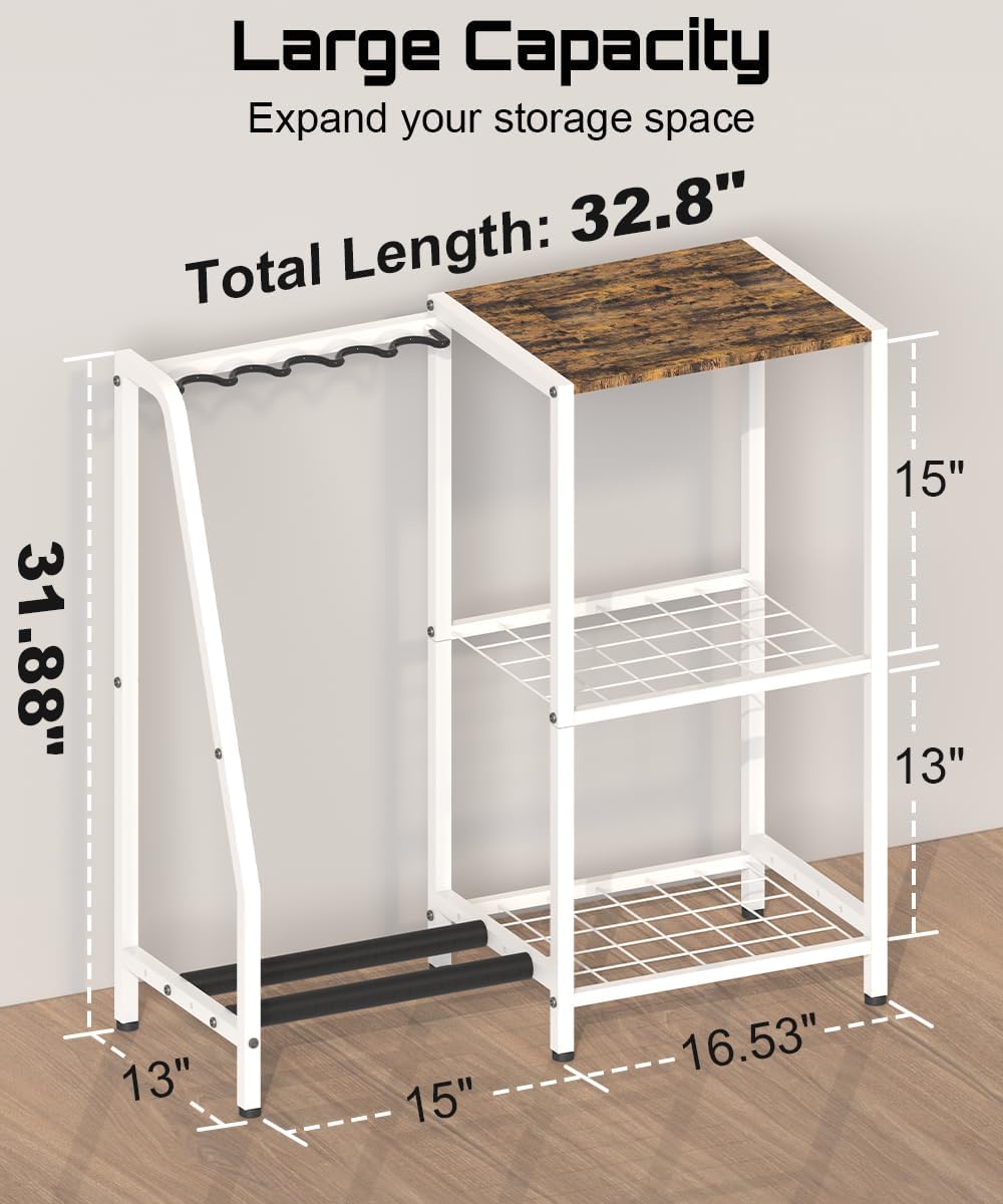 Gun Rack Stand, Hold up to 11 Long Guns and 8 Handguns, Floor Standing Rifle Stand Gun Storage Solutions Shelf, Hold up to 5 Long Guns and Gun Accessories, Black and White