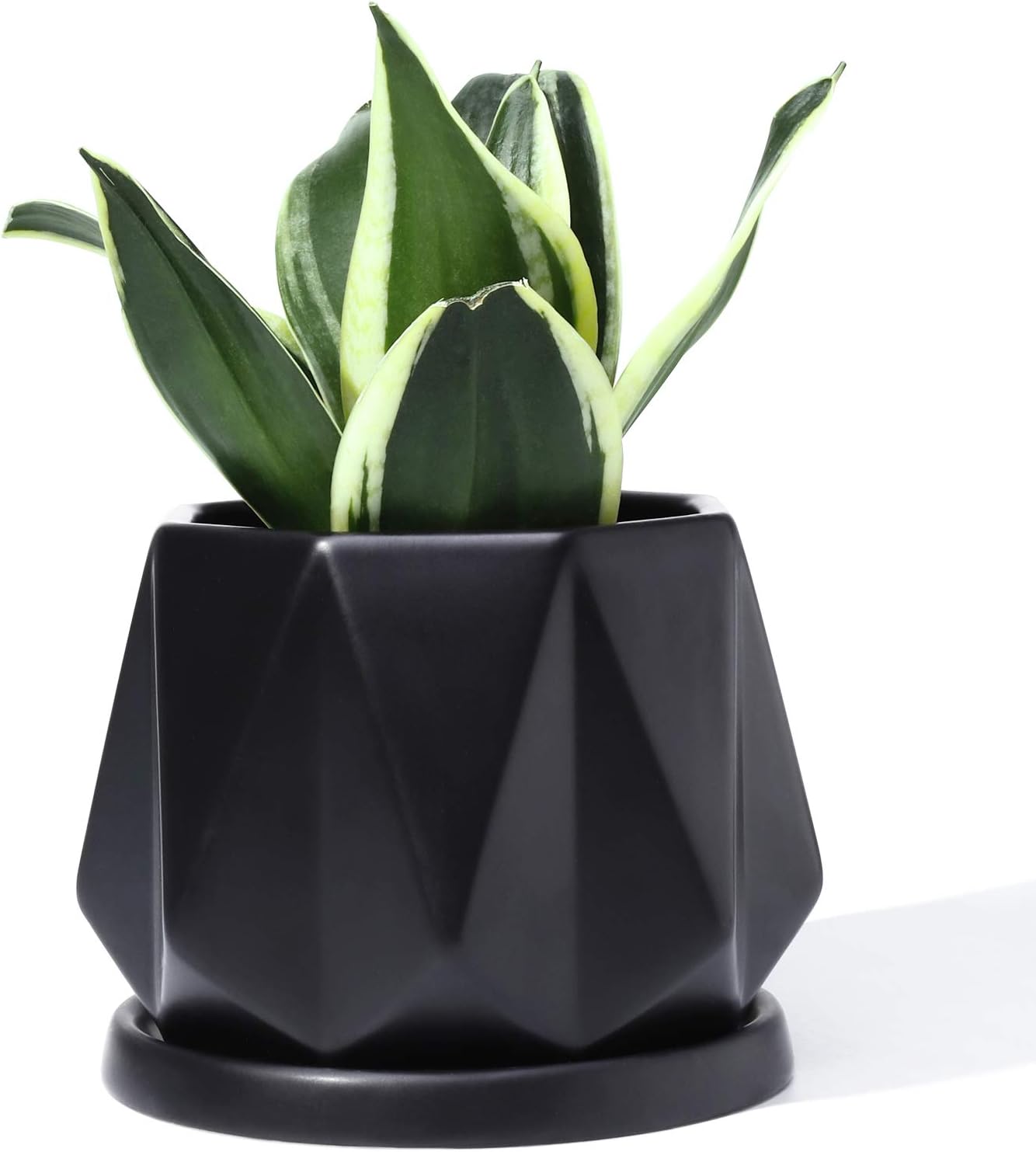 POTEY 052702 Planter Pots Indoor - 4.7 Inch Glazed Ceramic Modern Home Decor Geometric Shaped Planters Indoor Bonsai Container with Drainage Hole&Saucer for Plants Flower Aloe(Plants Not Included)