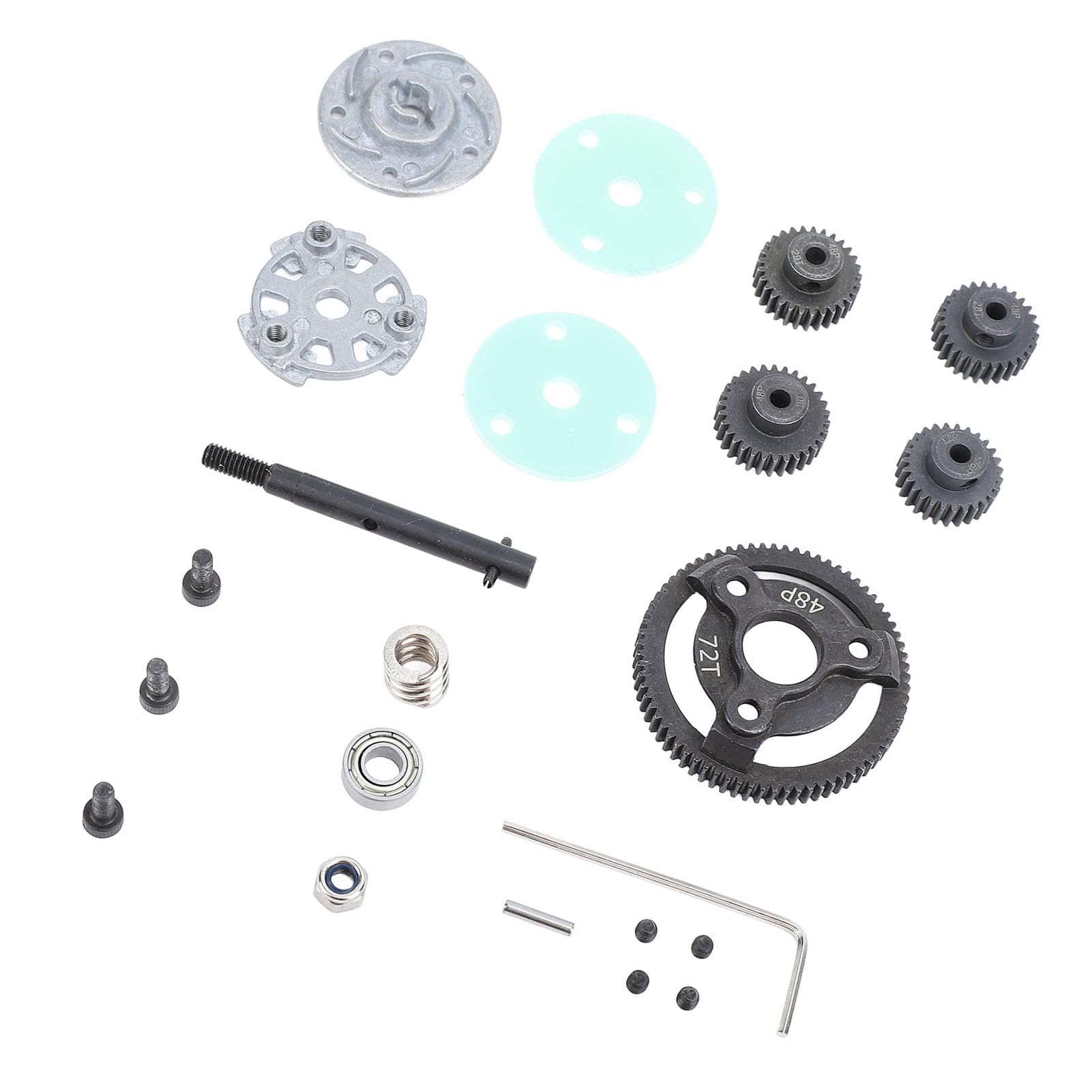 Metallgetriebesatz für Slash 2WD 1/10 RC Car, 72 Zähne großes Zahnrad mit 27T 28T 29T 30T Motorritzelschraubensatz