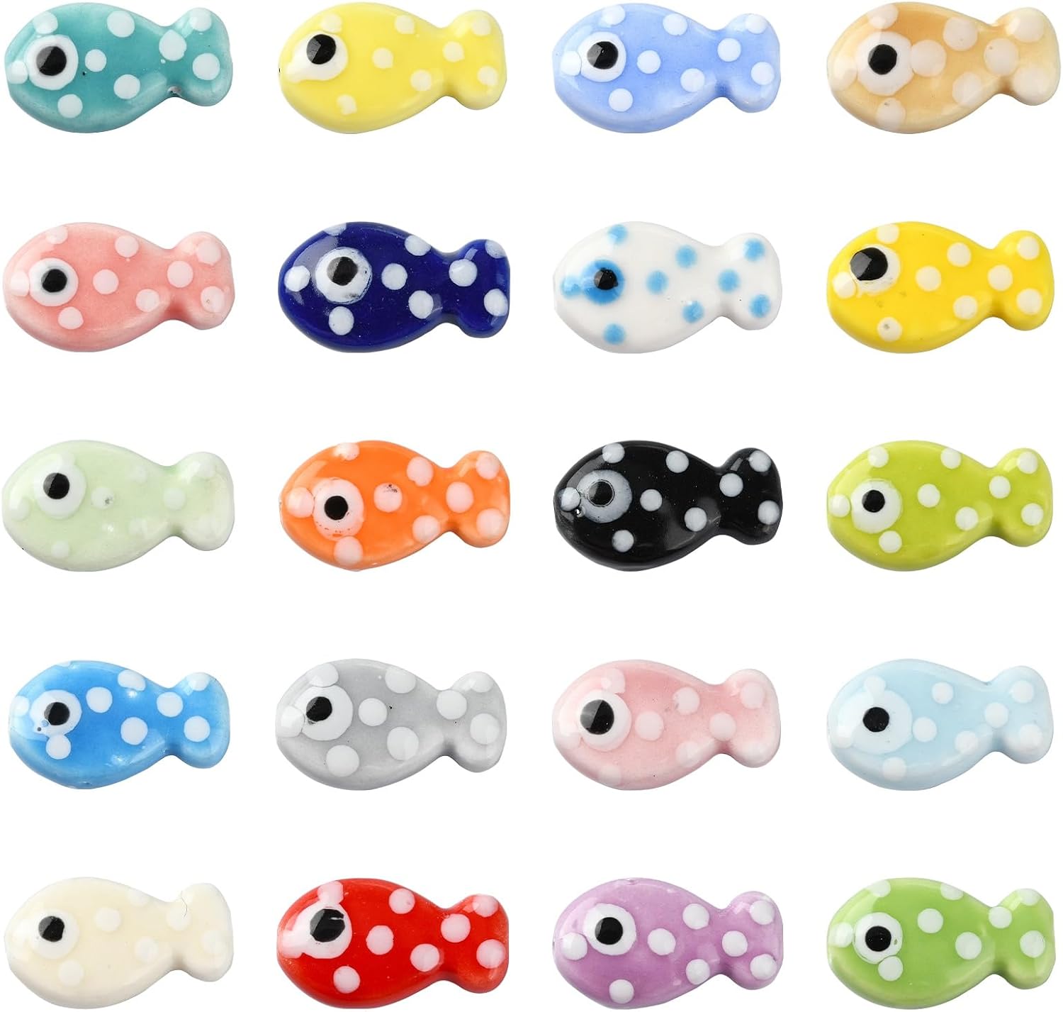 LiQunSweet 40 pcs 20 Colors Fish Theme Handmade Ceramic Porcelain Beads Smooth Sea Animal Ocean Jesus Beads for Jewelry Making Bracelet Necklace Earrings DIY Crafts
