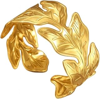 Gold Leaf Cuff Bracelet for Women Adjustable Open Bangle, Elegant Nature Inspired Jewelry for Parties, Weddings & Gifts