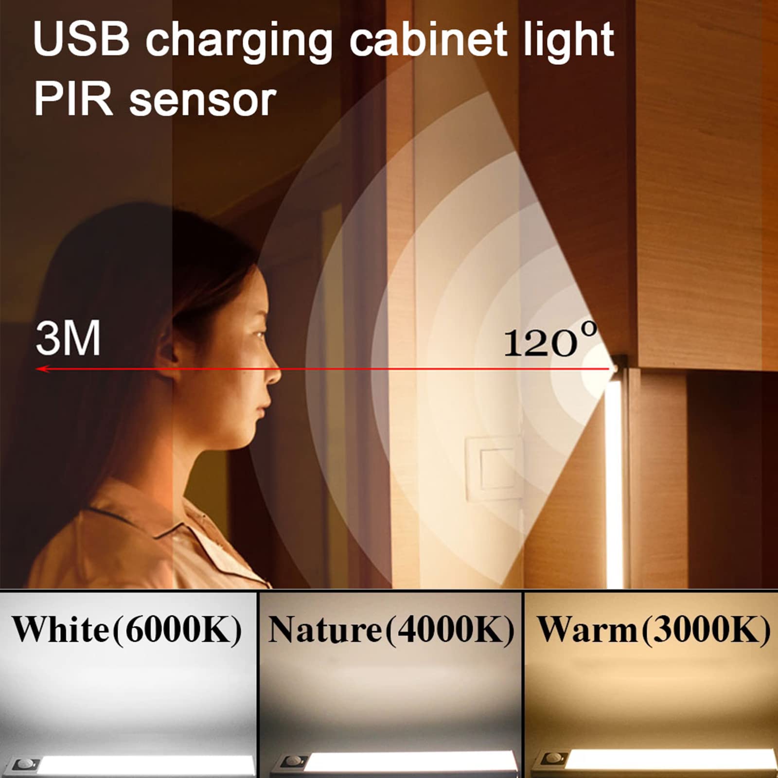 Luz LED Armario, Luces Con Sensor De Movimiento, Luz Nocturna Escaleras Pasillo Magnética Inalámbrica, Regleta LED Cocina Bajo Mueble Para Cocina, Escalera, Garaje, Pasillo, Emergencias,4000k