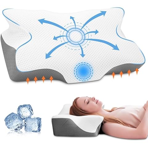 Anvo Cervical Pillow for Neck Pain Relief - Memory Foam Pillows for Neck and Shoulder Pain, Ergonomic Pillows for Pain Relief Sleeping - Neck Pillow for Side Back & Stomach Sleeper - Grey Firm Cover