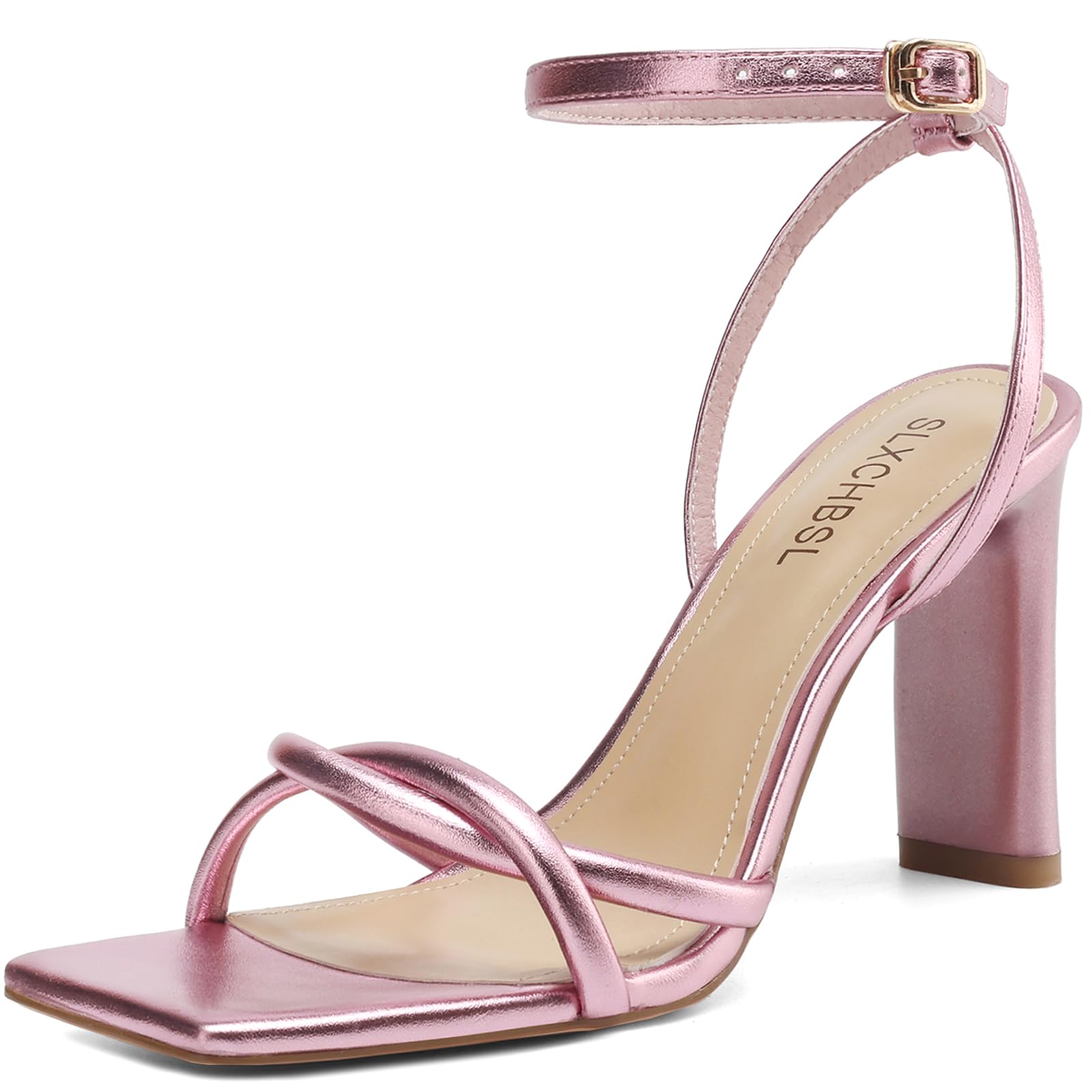 Chunky Heels for women, Strappy Square Open Toe Heeled Sandals | 3.3 Inch High Heel Shoes, Adjustable Ankle Strap, Comfortable for Daily Dress, Party, Prom, Formal