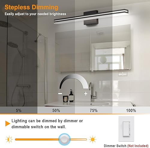 Miniatura 3 de SineRise Barra de luz LED moderna para tocador de baño (32 pulgadas, 3000 K4000 K6000 K), negro mate, regulable, moderno, acrílico, accesorios de