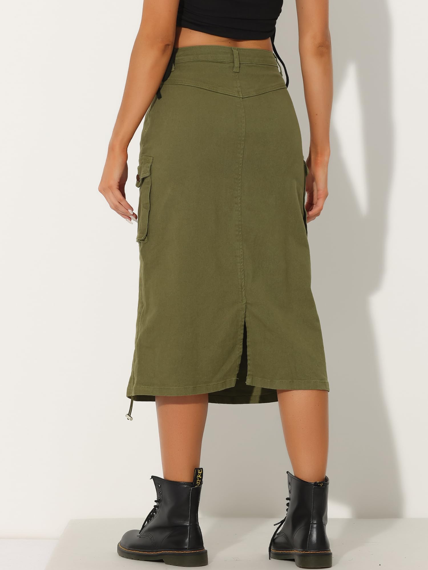 Allegra K Damen Cargo Rock Y2K Verstellbar Lässig A-Linie Midi Jeansrock