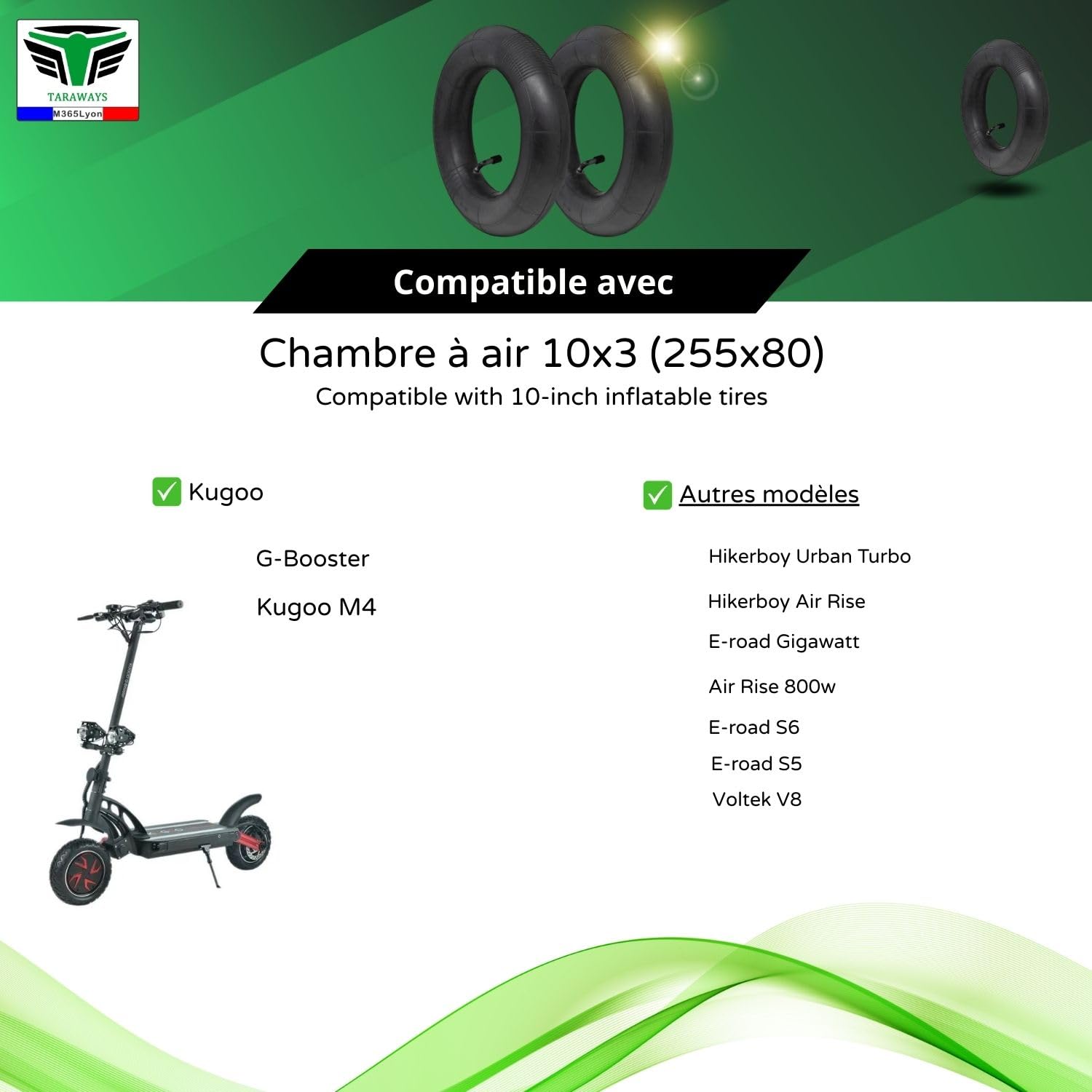 Lot De 2 Chambres à Air 10x3.0 Pour Trottinettes Électriques – Compatible Kugoo M4, G-Booster G2 Pro, Voltek V8, Air Rise – Pneus Gonflables 10 Pouces