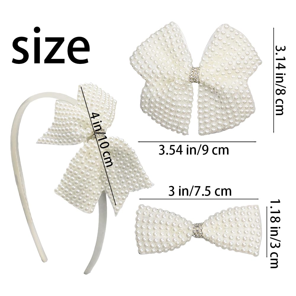 Set di fasce per capelli con perline e clip, accessori per capelli con strass, set regalo da 4 pezzi, per bambine e ragazze della scuola (serie perla)