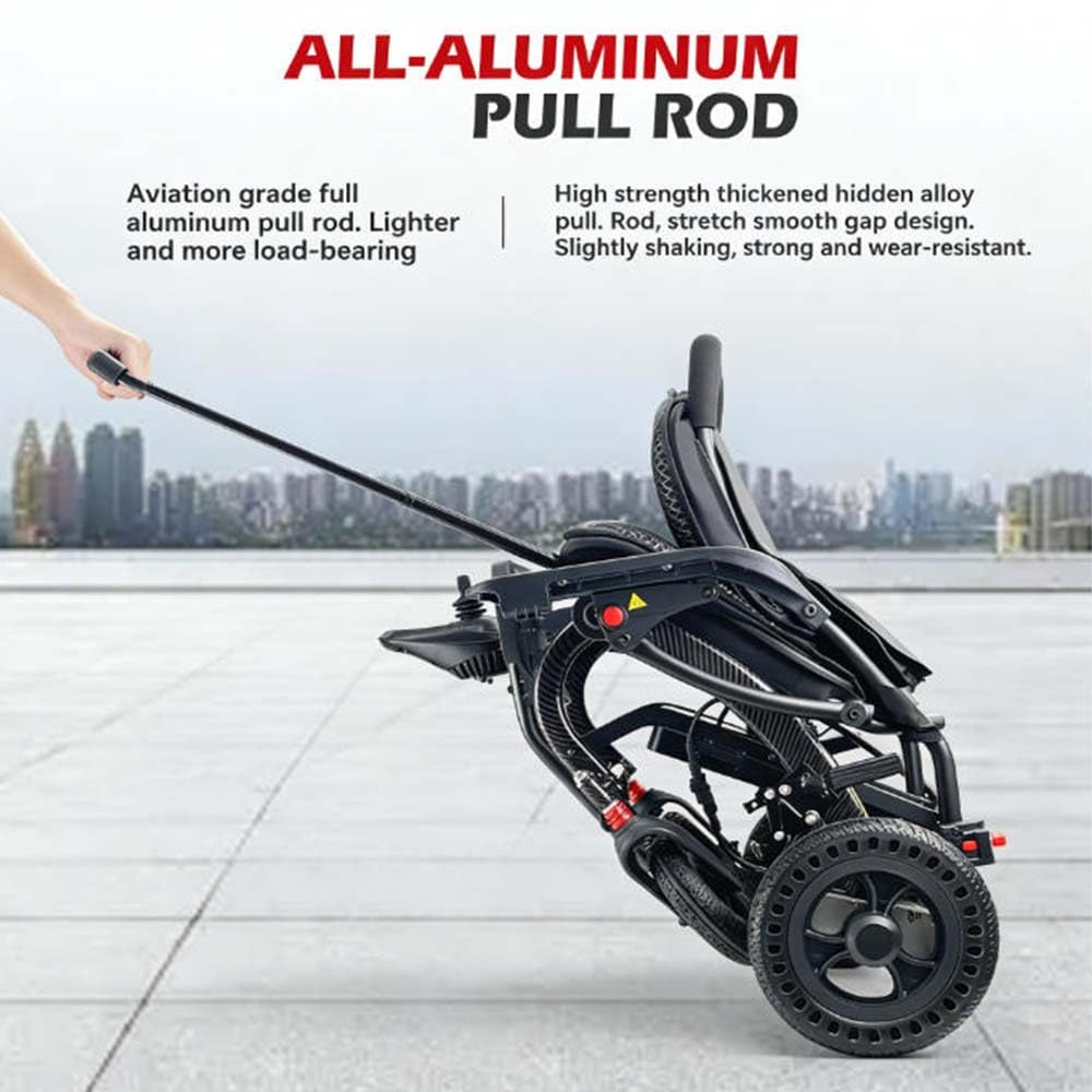 Silla de ruedas eléctrica, ligera y ergonómica, plegable, de solo 14 kg, motorizada, con doble motor, reposabrazos elevable, con muleta e iluminación. (Silla de ruedas con sombrilla)