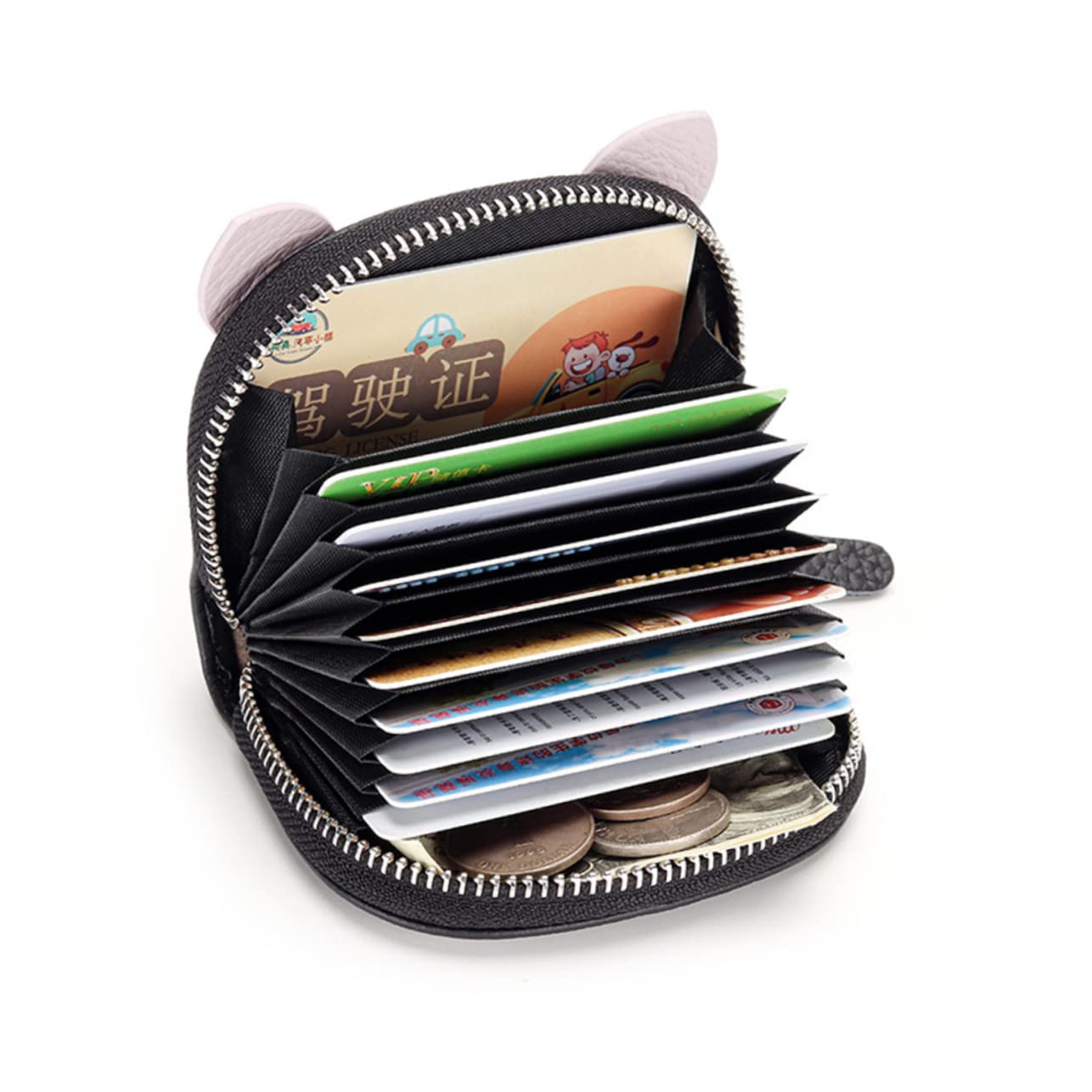 Porta titolari di carte chiaro carta portacarte da donna addebito pop portamonete portatile portafoglio con slot multi-scheda portafoglio per le donne pu Black