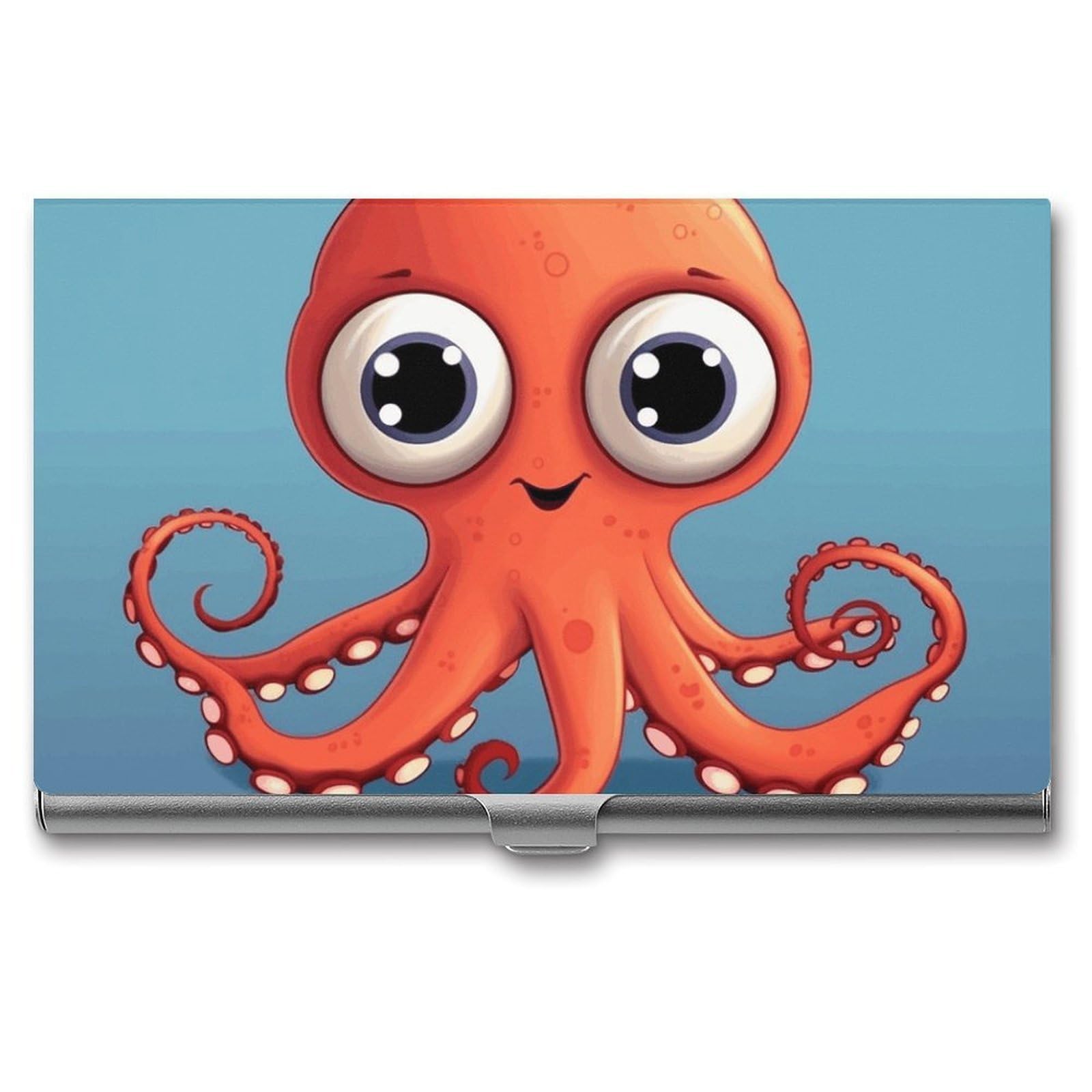 JTREHY Big-eyed Red Octopus Business Card Case Convenient to Carry Business Card Dispenser Durable Not Prone to Wear And Tear Business Card Holder for Men & Women