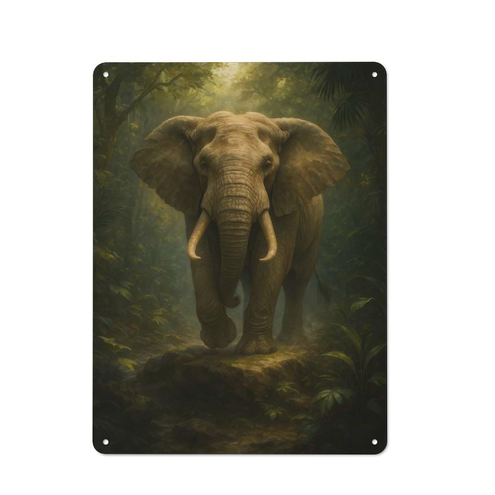 Metal Wall Sign 40x30cm Featuring Elephant in The Jungle for Living Room Wall, for Metal Sign Collectors, for Garage And Workshop Walls