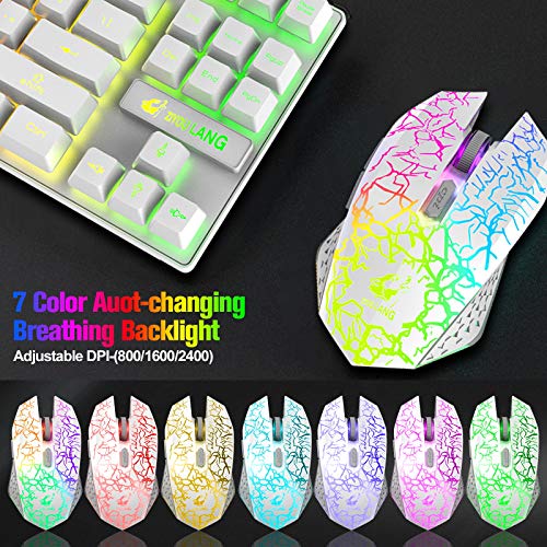 Image of LexonElec Wireless RGB Backlit Gaming Keyboard Mouse Combo,Rechargeable 3800mAh Battery, 87-Key Mechanical Feel Keyboard, Quiet Mouse and Mouse Pad for Gamers and Office Typists(White)