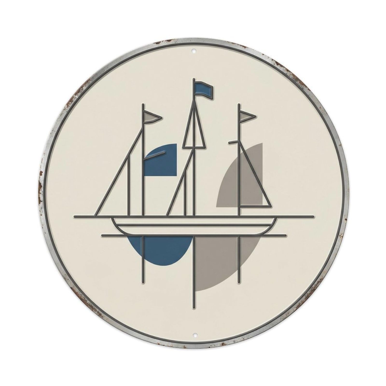 Cork Minimal Harbor Travel Metal Tin Sign Plaque Wall Decor for Cafe, Club, Garden Round Metal Poster 8x8Inch