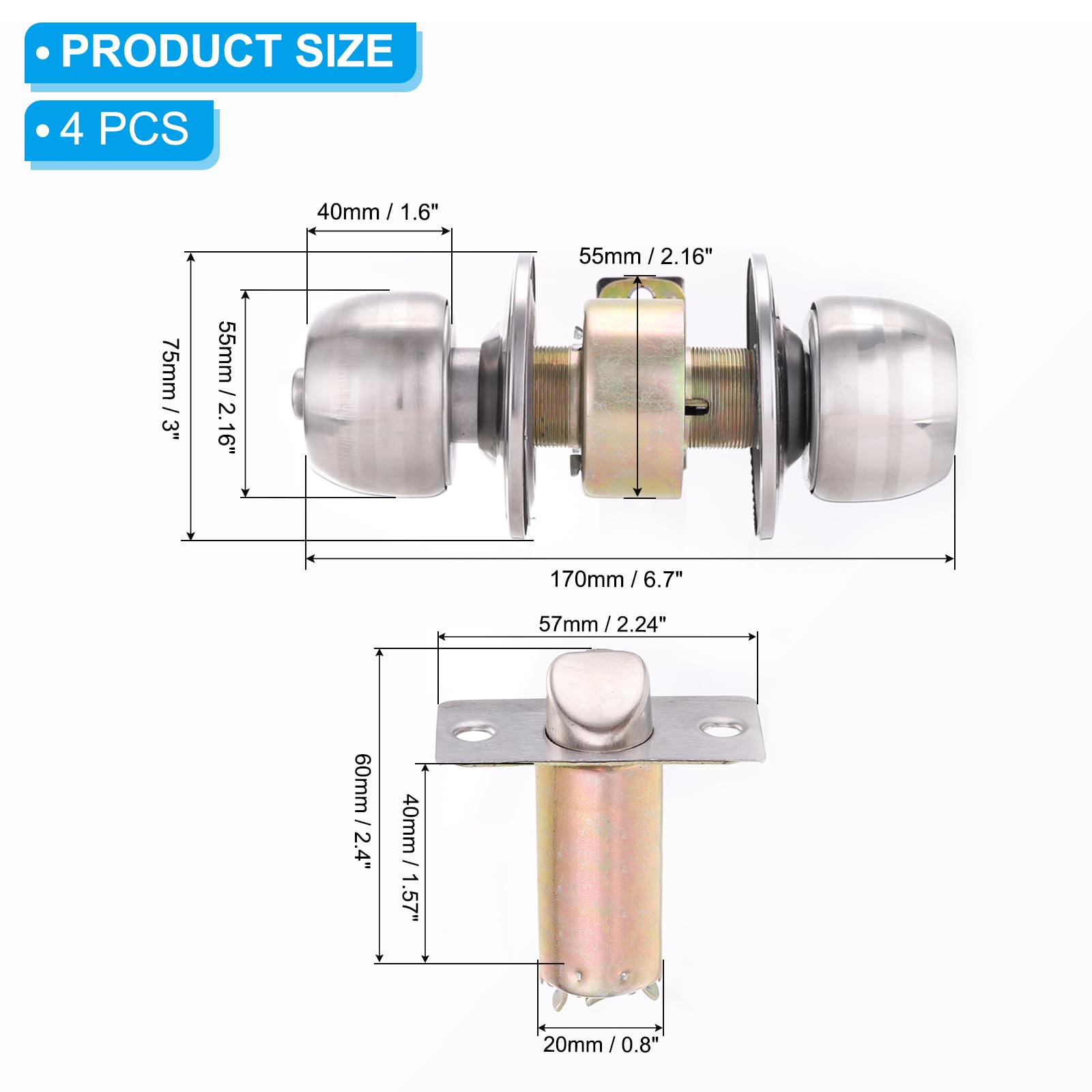 PATIKIL Privacy Keyless Door Knobs Interior 70mm/2.8inch - Image 2