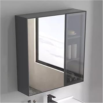 Wall Mounted Aluminum Mirrors Cabinet with Double Doors & Shelves, Square Design, Spacious Storage for Bathroom, Kitchen, Living Room56cm