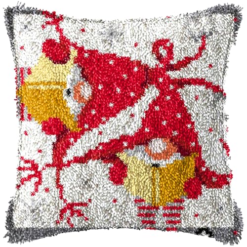 Image of LUBOT Christmas Latch Hook Kits for Adults Rug Pillow Cover with Printed Canvas Pattern Crochet Kit for Beginners Grey Goblin 16 inch*16 inch