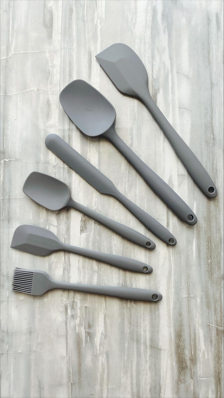 6'lı Silikon Mutfak Spatula Seti, BPA İçermez, Yüksek Isıya Dayanıklı, Gri Renk, Hediye Soyacak ile
