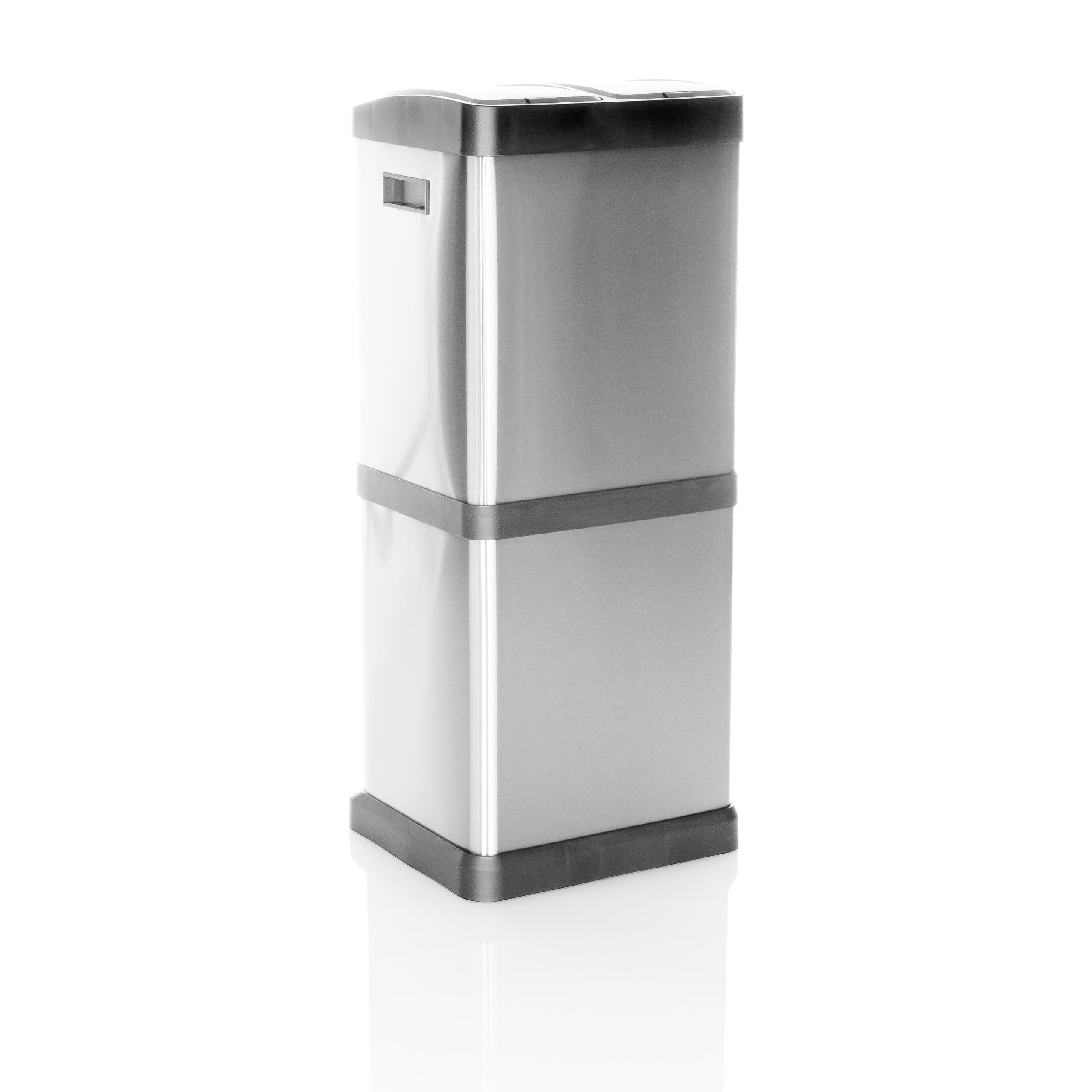 hjh OFFICE Cubo de basura CLEAN VII de acero, sistema de separación de residuos con 3 compartimentos (2 x 8L + 1 x 16L), uso universal, plata, 741100