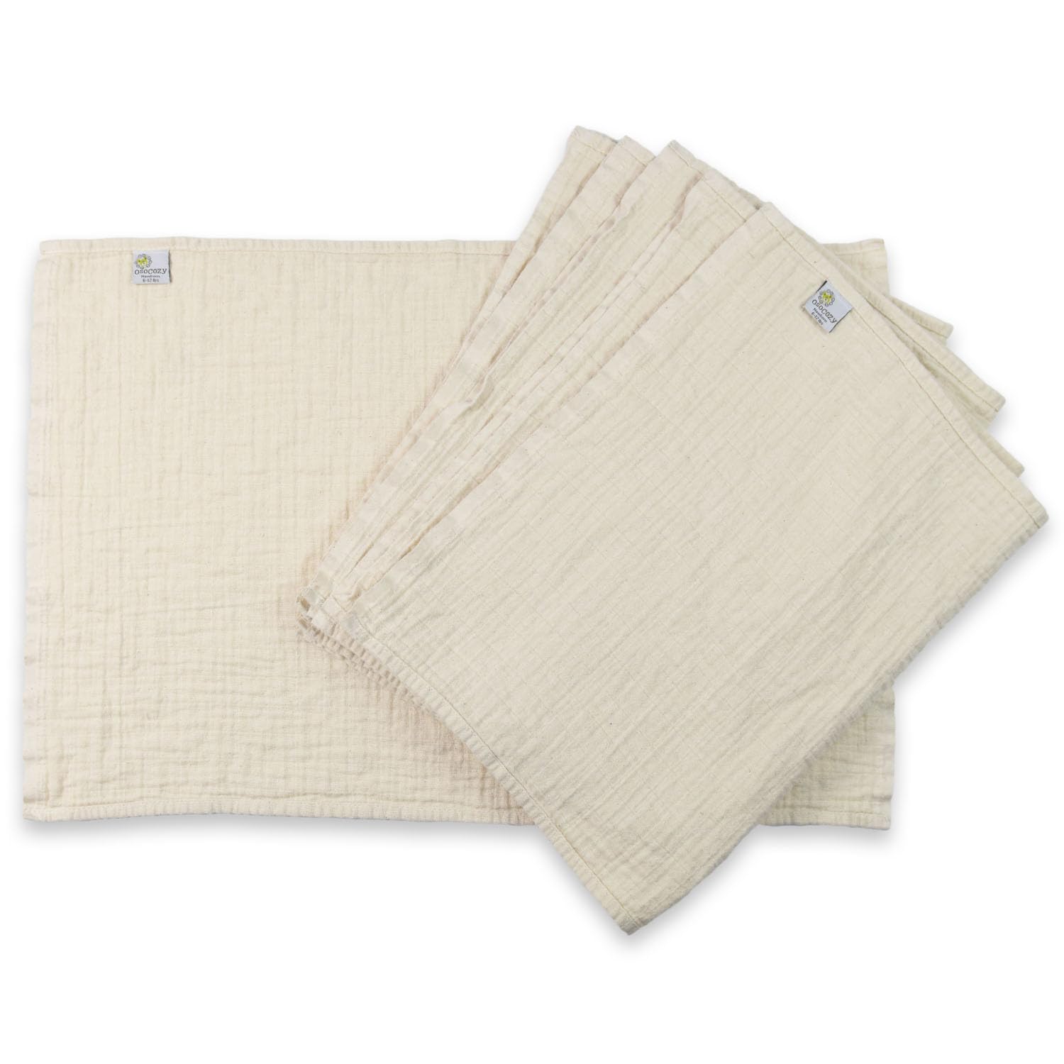 OsoCozy Pañales de tela plana de muselina orgánica, hechos de algodón 100% orgánico de doble capa, ecológico, suave, absorbente, de doble capa, paquete de 6. Recién nacido para 6-12 libras.