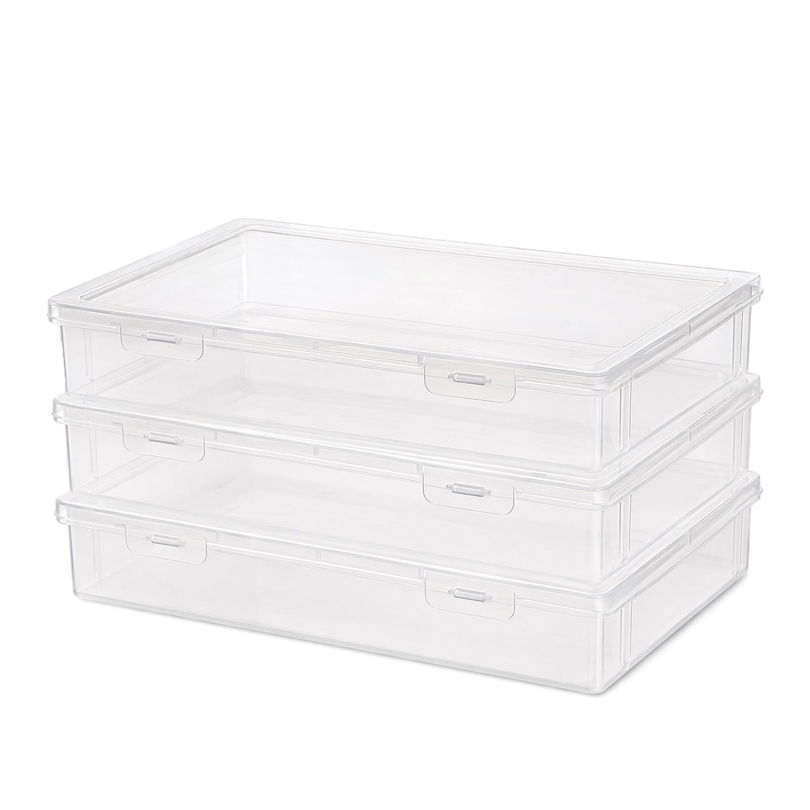Vetin 3Pcs A4 Storage Box Set, Clear Plastic Box with Lid Stackable