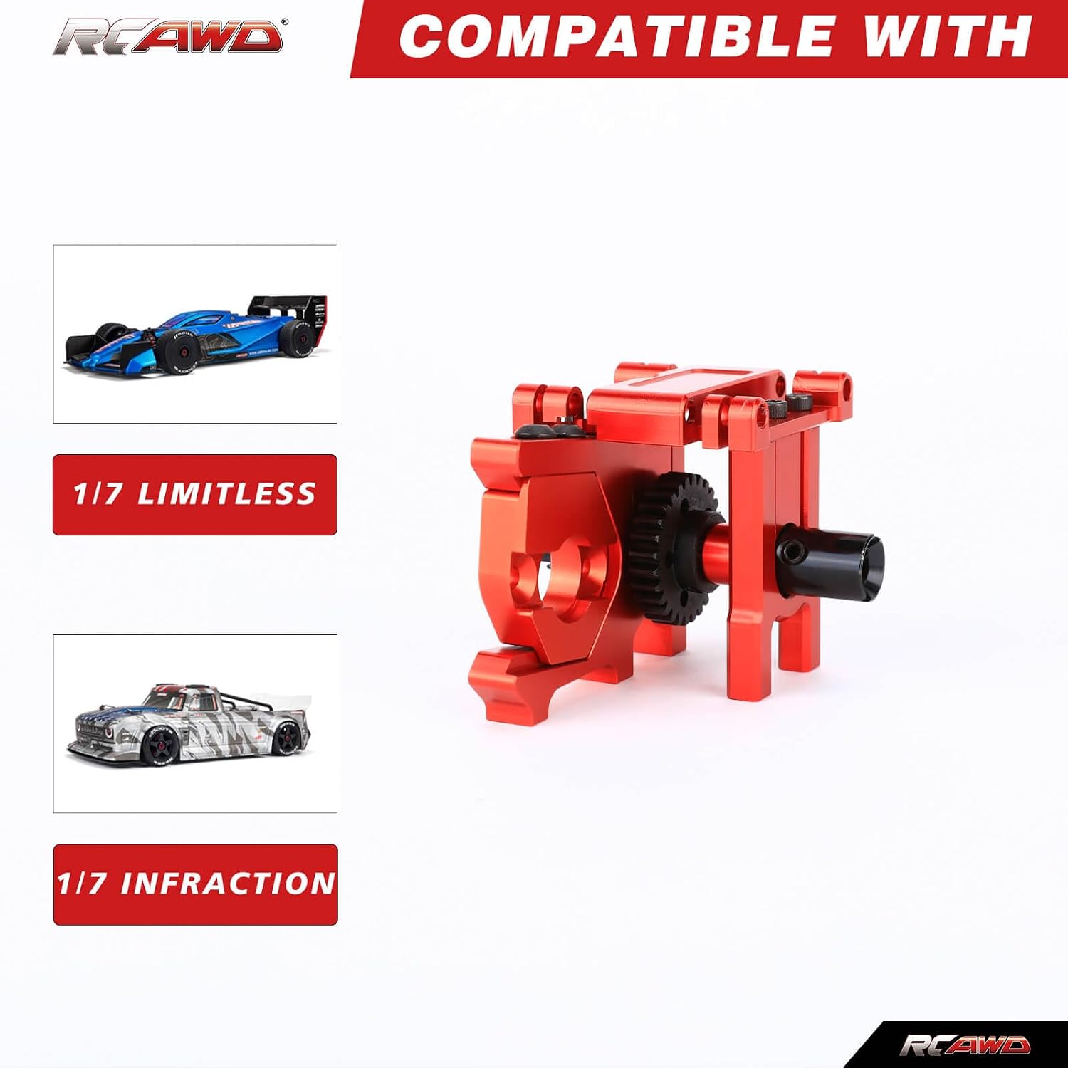 RCAWD Speed Upgrades, Infraction Limitless 6S 40Cr 29T Spool Spur Gear Locker & 32T 34T Diff Gear & Center Diff Mount & Differential Cover & Sliding Motor Mount Parts