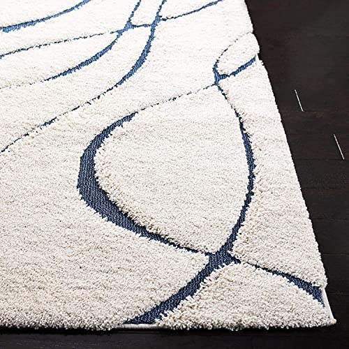 Image of Shaggy Floor Carpets for Living Room, Elegant Bed Side Runner Carpet, Sofa Area Pooja Room Carpet,(2x6 Feet, Ivory & Blue)