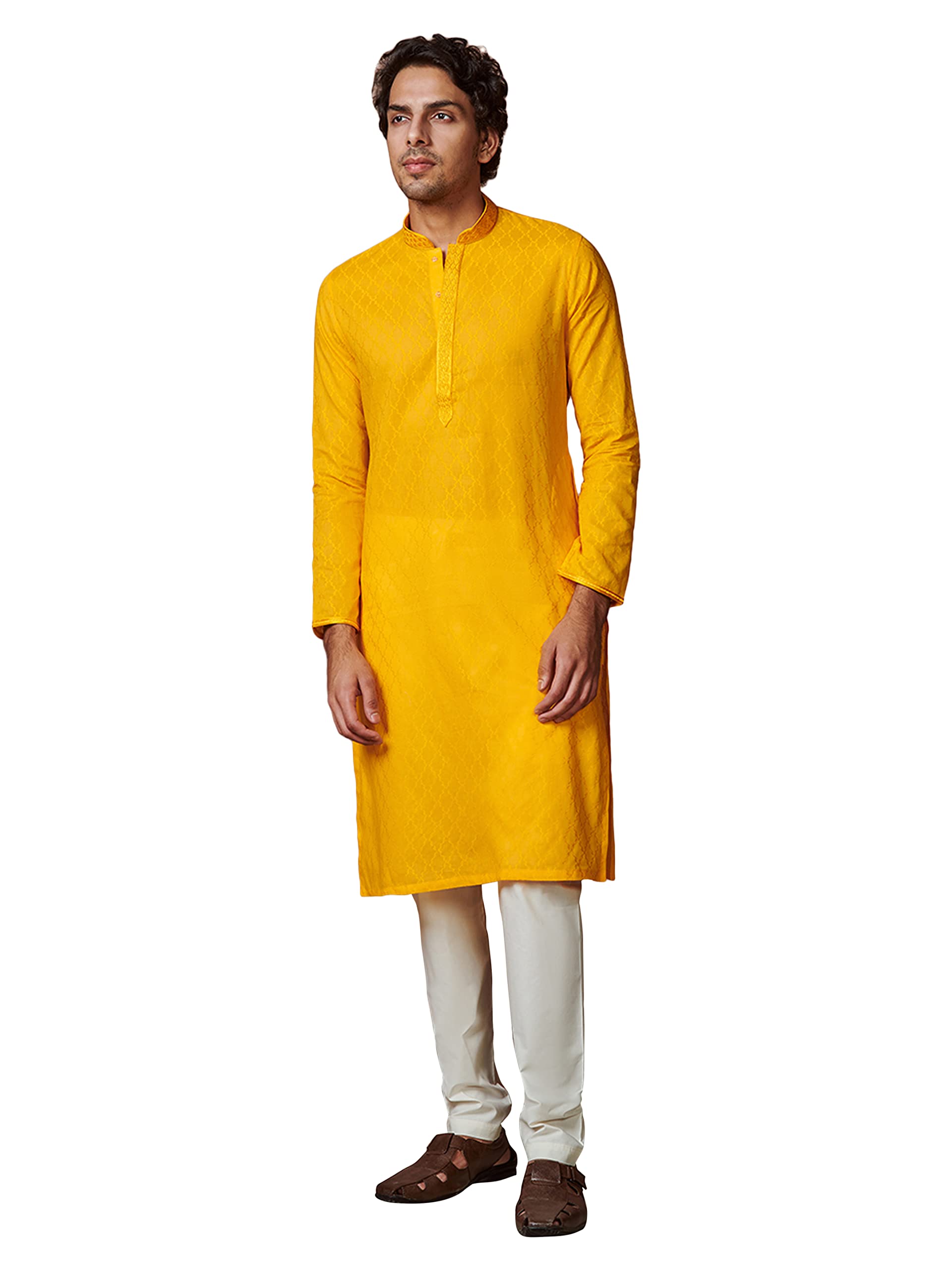 manyavar Men's Jacquard Self Design Kurta Set with Embroidered Collar-picture-27