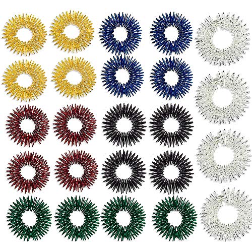 SRTYZ 24 Stück Massageringe fur Finger Stachelig Sensorische Fingerringe für Jugendliche Erwachsene Wellnessmassage zur Entspannung Fingermassage oder Zehenmassage Leise Stress Reduzierer(Mehrfarbig) Cover