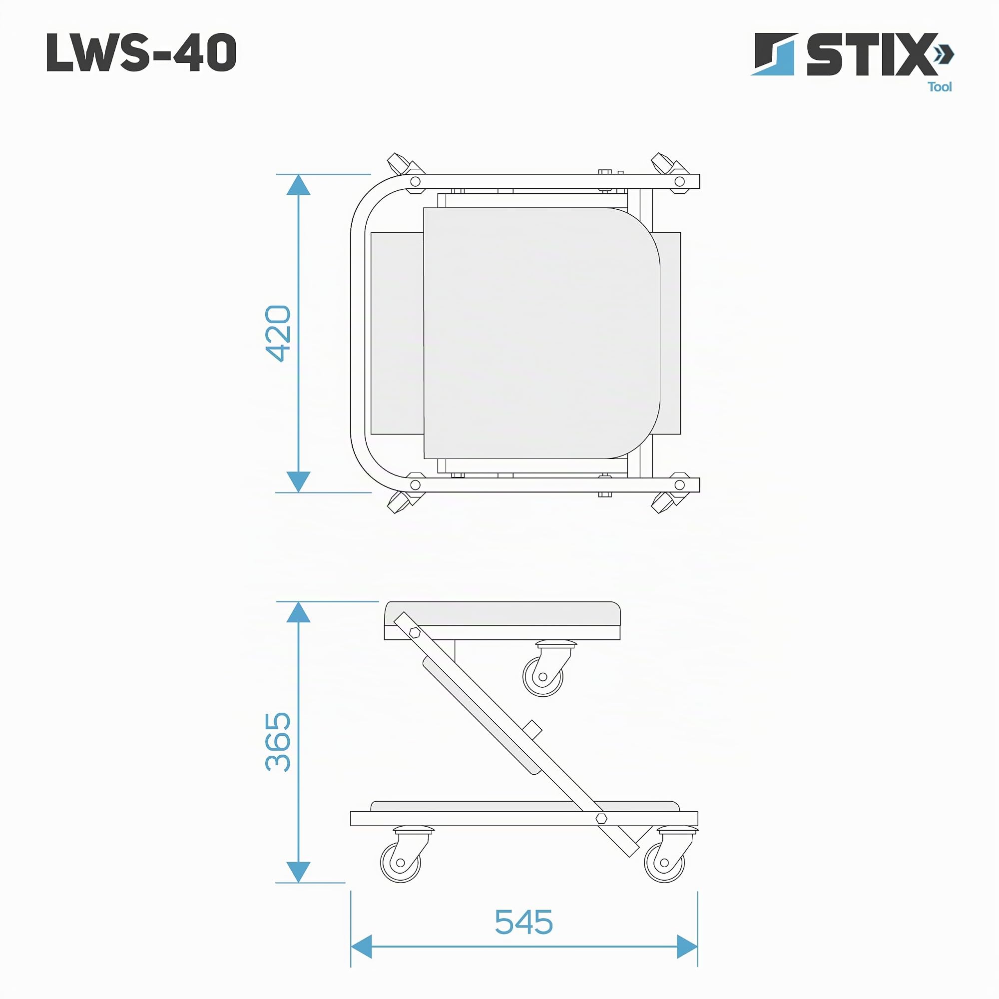 Stix LWS-40 Chariot d’Atelier 2-en-1 Pliable et Mobile pour Travaux Mécaniques sous Véhicule Charge Max 150 kg Compact et Ergonomique pour Garage