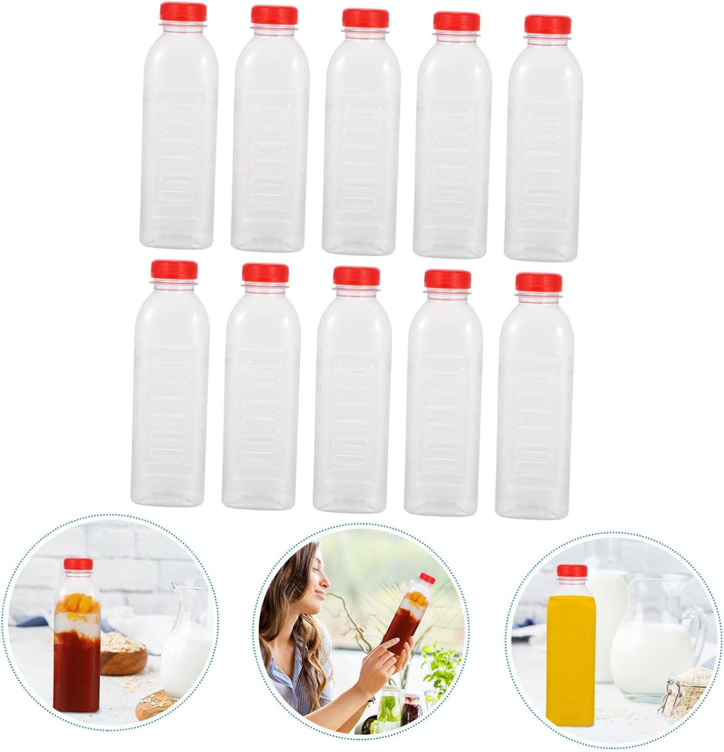 KICHOUSE 10pcs Frosted Plastic Juice Bottles Lids Travel Toiletry Containers Beverage Bottle